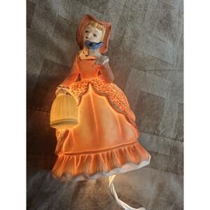 Vintage 1950's I. W. Rice Girl With Blue Bird Figurine Ceramic Night Lamp Japan